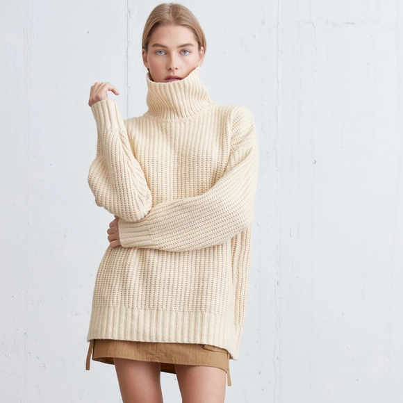 NWT Oak + Fort Chunky Turtleneck Sweater Oatmeal XXS/XS - Picture 3 of 16